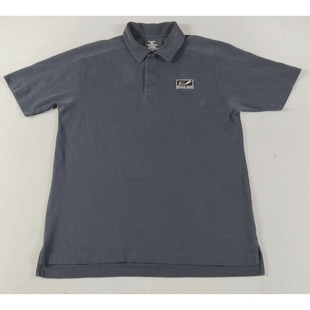 Patagonia Polo Shirt Mens Medium Black Frog's Leap Winery Organic Cotton Pique